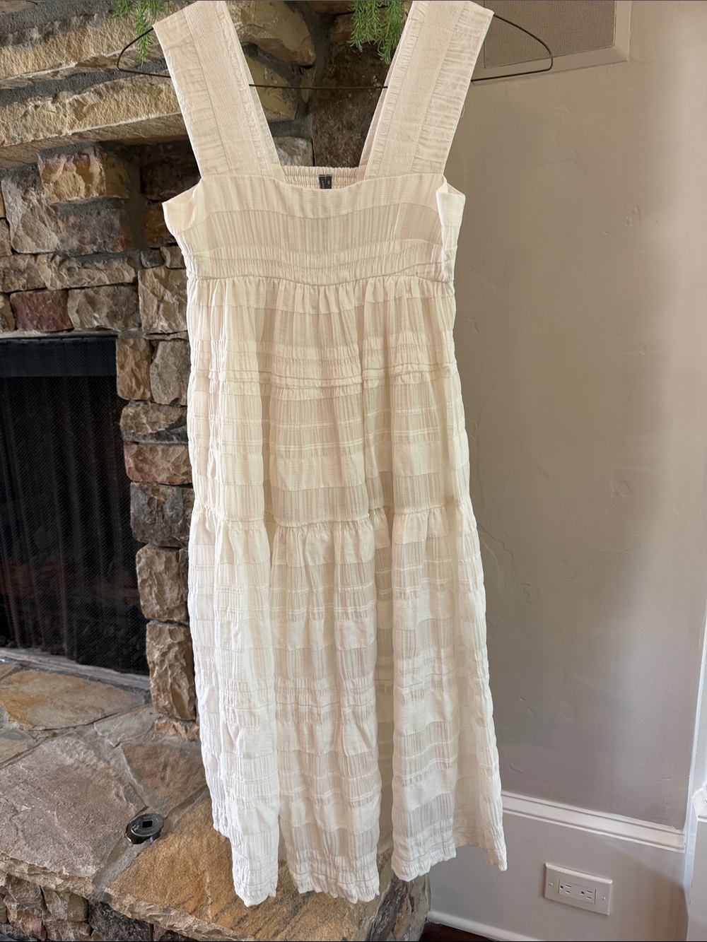 Anthropologie Tiered Midi Dress White XSP Extra Small Petite